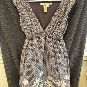 Max Studio Charcoal and White Floral Midi Dress